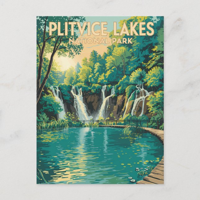 Cartão Postal Plitvice Lakes National Park Illustration Travel (Frente)