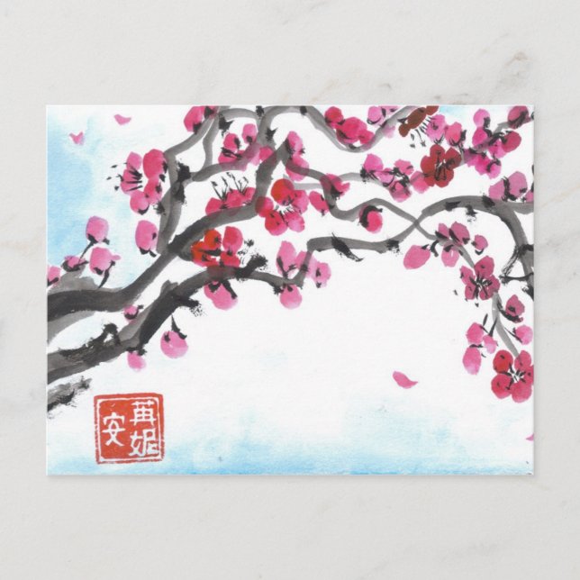Cartão Postal Plum Blossom Branch no Cartão-postal de inverno (Frente)