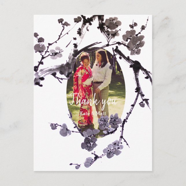 Cartão Postal Plum blossom sumie Wedding Photo (Frente)