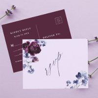 Plum Purple e Indigo Blue Floral Wedal RSVP