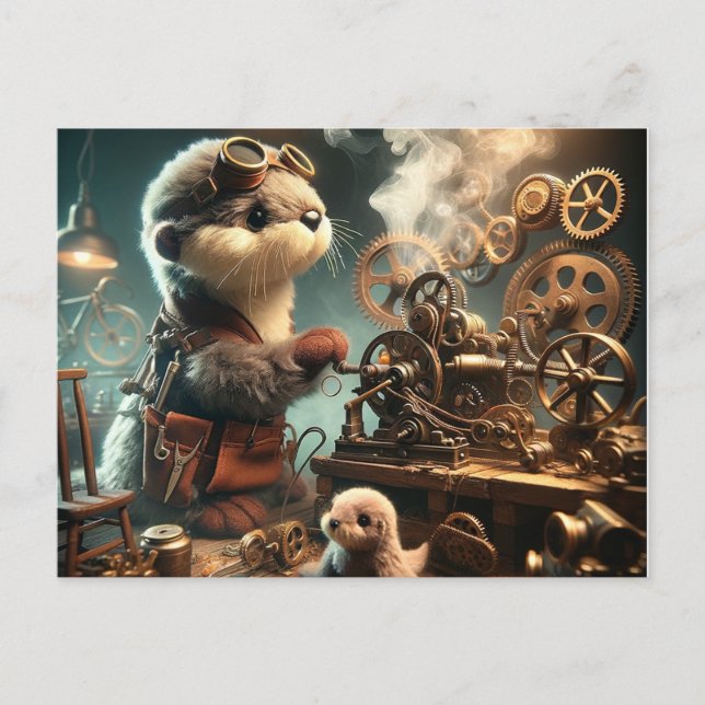Cartão Postal Plush Steampunk Otter e Seal (Frente)