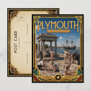 Cartão Postal Plymouth Massachusetts Arte Deco Vintage Idade Dou