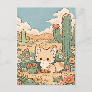 Cartão Postal Pó de Sage Deserto Kawaii Fennec Raposa