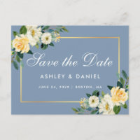 Pó Floral Amarelo Aquarela Azul Save the Date