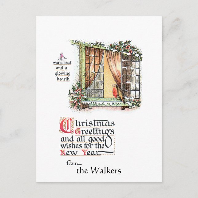 Cartão Postal Pobre Robin de Natal em Snowy Window (Frente)