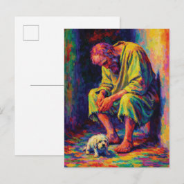 Cartão Postal Pobre Velho com Cachorrinho Entranecedor