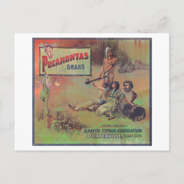 Cartão Postal Pocahontas Orange LabelPorterville, CA (Frente)