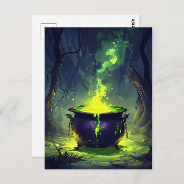 Cartão Postal Poção mágica brilhante Cauldron Halloween (Frente/Verso)