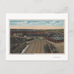 Cartão Postal Pocatello, ID - Trem Depot Round House e