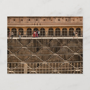 Cartão Postal Poço de Escada de Jaipur com Visitantes Rajasthã
