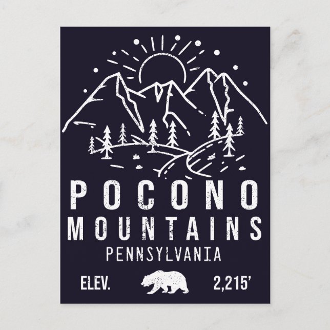 Cartão Postal Poconos Retro Pensilvânia Minimalista (Frente)