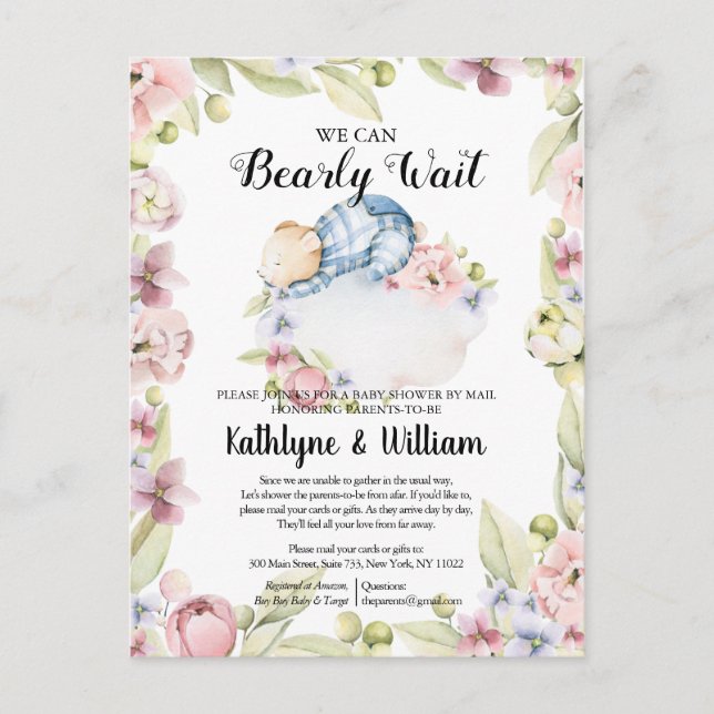 Cartão Postal Podemos Esperar, Garoto, Chá de fraldas De Urso. (Frente)