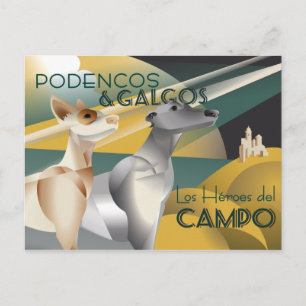Cartão Postal Podenco e Galgo Estilo Arte Deco Vintage Cartaz