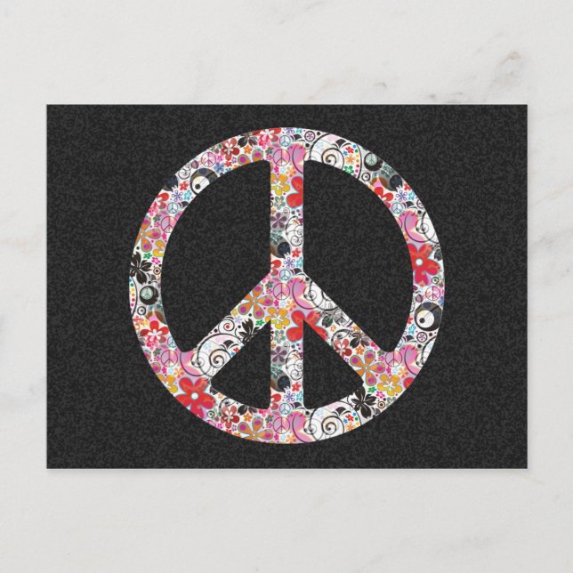 Cartão Postal Poder das Flores Paz I | respingos pretos (Frente)