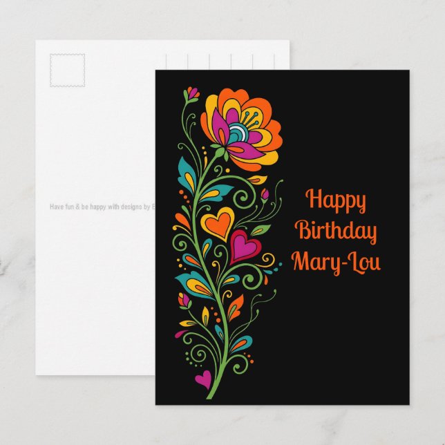 Cartão Postal Poder Floral Retro Gavinhas Borda 19 + seu texto (Frente/Verso)