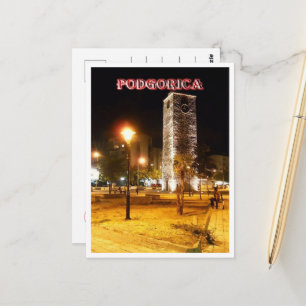 Cartão Postal Podgorica - Montenegro - Torre Relógio à Noite