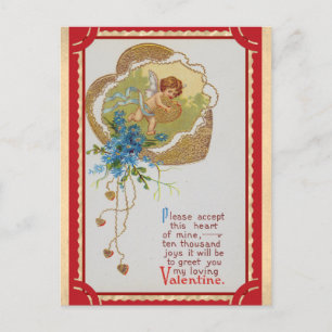 Cartão Postal Poema Cupido Vitoriano do Dia de os namorados Vint