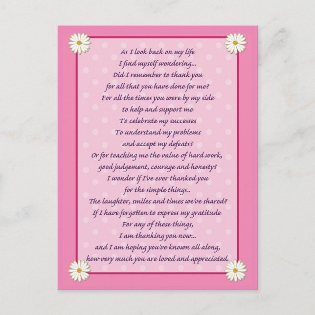 Cartão Postal Poema do dia de as mães (Frente)