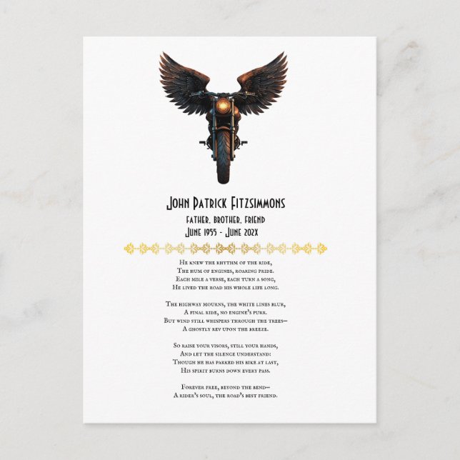 Cartão Postal Poema do Memorial do Motociclista (Frente)