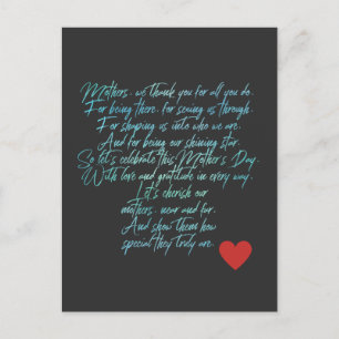 Cartão Postal poema e flores do dia de as mães