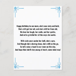 Cartão Postal Poema Engraçado para Mulher de 60 anos