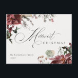 Cartão Postal Poinsétia Vermelha Escura Floral Natal Mais Alegre<br><div class="desc">Se precisar de mais personalização, por favor, envie-me uma mensagem para yellowfebstudio@gmail.com.</div>