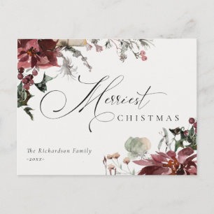 Cartão Postal Poinsétia Vermelha Escura Floral Natal Mais Alegre