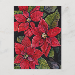 Cartão Postal Poinsetos Vibrantes Em Aquarela
