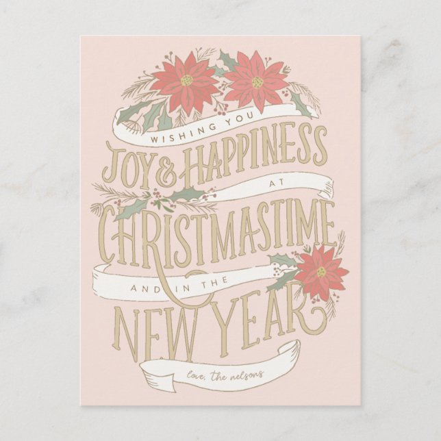 Cartão Postal Poinsettia boughes e banners (Frente)