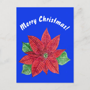 Cartão Postal Poinsettia - Cartão-postal de Natal feliz - Azul