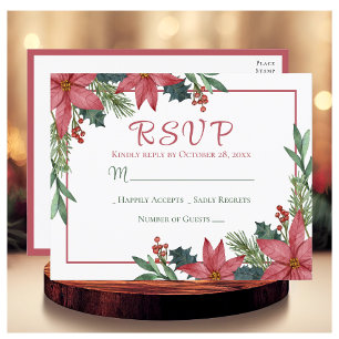 Cartão Postal Poinsettia Red Christmas Floral Weding RSVP