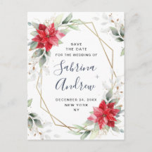 Poinsettia Winter Greenery Casamento Salvar Data