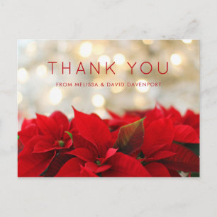 Cartão Postal Poinsettias Vermelhas com Agradecimento de Natal e