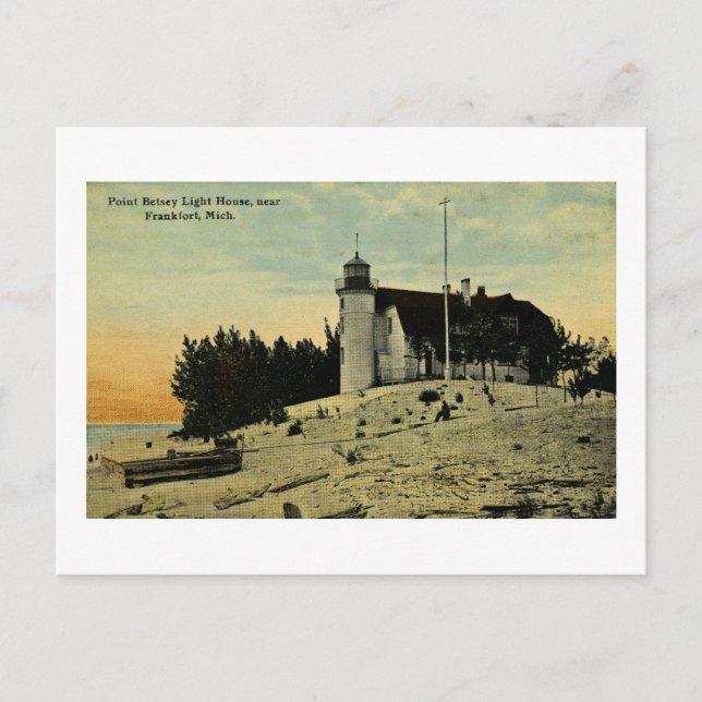 Cartão Postal Point Betsey Lighthouse perto de Frankfort Michiga (Frente)
