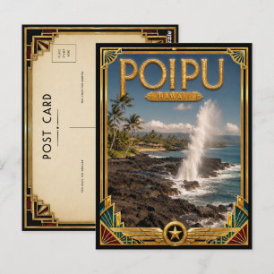 Cartão Postal Poipu Hawaii Arte Deco Vintage Idade Dourada