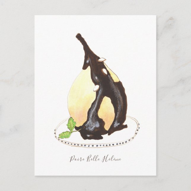 Cartão Postal Poire Belle Hélène Watercolor (Frente)