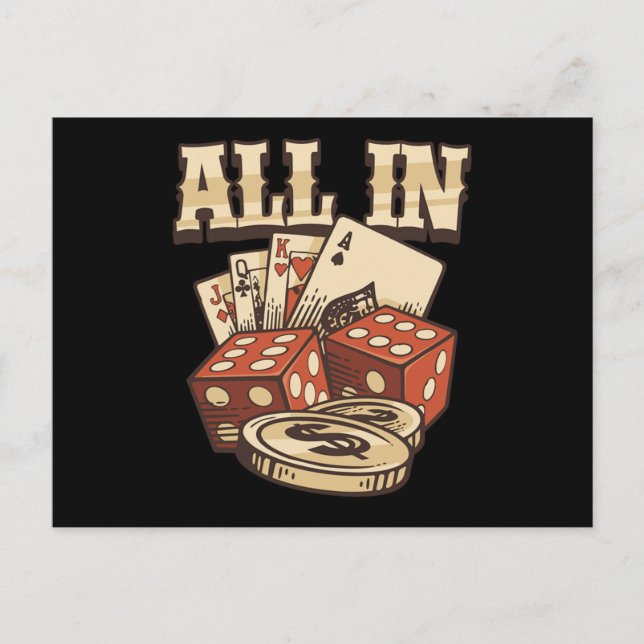 Cartão Postal Poker Cards Chips Casino Gambling Player Game Gift (Frente)