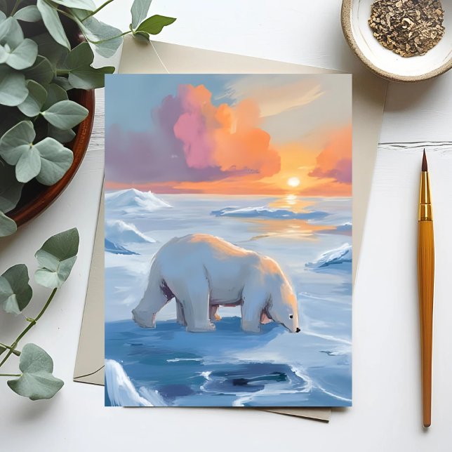 Cartão Postal Polar Bear Pintura Animal Winter (Criador carregado)