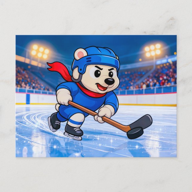 Cartão Postal Polar Bear Playing Ice Hockey on a Frozen Rink (Frente)