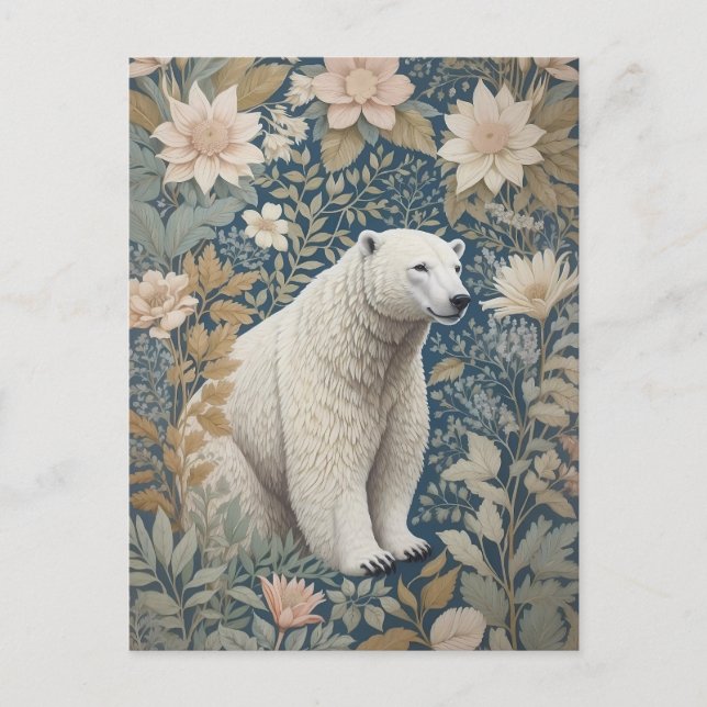 Cartão Postal Polar Bear William Morris Inspirou Floral (Frente)