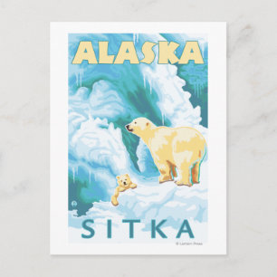 Cartão Postal Polar Bears & Cub - Sitka, Alaska