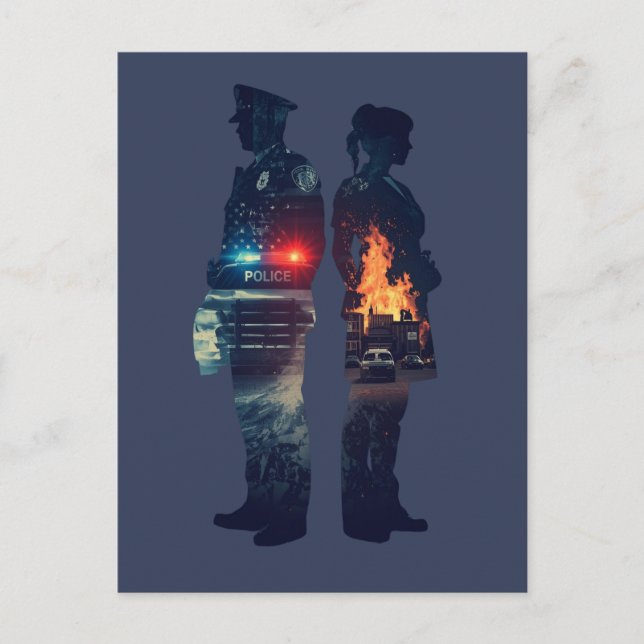 Cartão Postal Police Officer and Nurse Couple Silhouette (Frente)