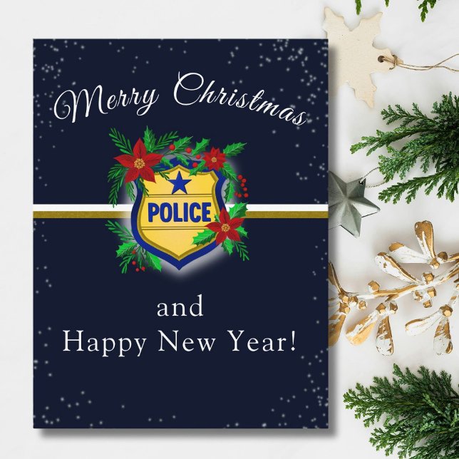 Cartão Postal Police Shield Merry Christmas & Happy New Year (Criador carregado)