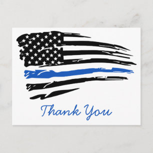 Cartão Postal Polícia Thin Blue Line Bandeira Americana Obrigado