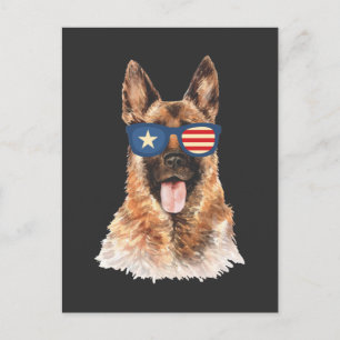 Cartão Postal Policial German shepherd Cão - Bandeira Americana