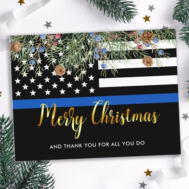 Cartão Postal Policial Thin Blue Line Natal Obrigado (Criador carregado)