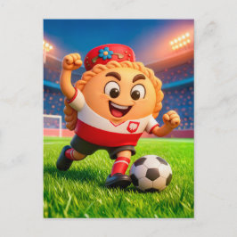 Cartão Postal Polish pierogi soccer player on bright stadium fie