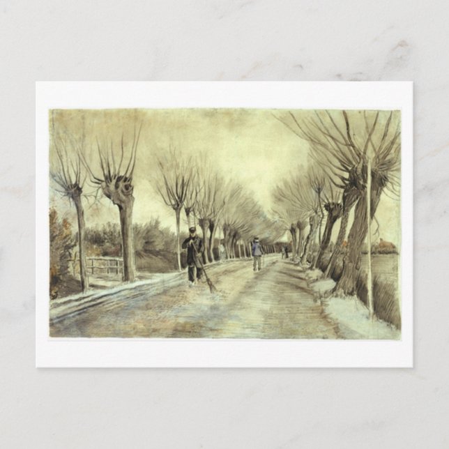 Cartão Postal Pollard Willows, Homem com Broom, Van Gogh Belas A (Frente)