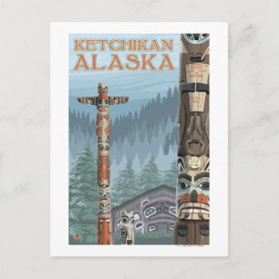Cartão Postal Polos de Totem do Alasca - Ketchikan, Alasca