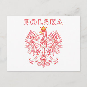 Cartão Postal Polska Com Águia Polonesa Vermelha